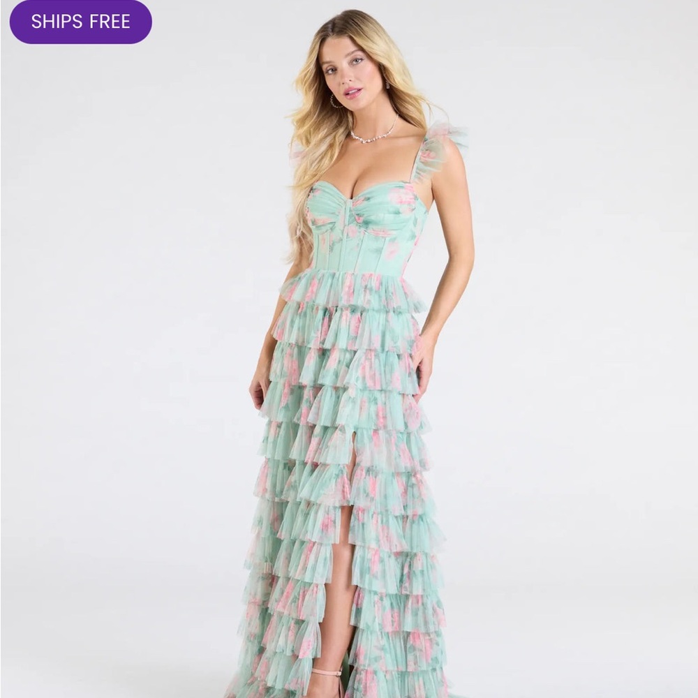Chic Mint and Pink Ruffle Maxi Dress